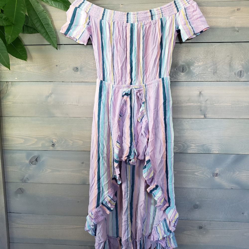 Girls Pastel Striped Hi-Low Dress with Shorts